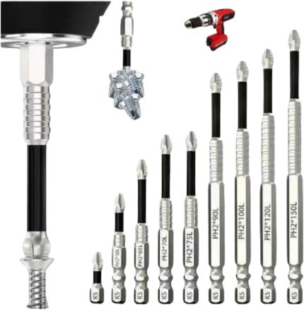 New K5 High-Magnetic Screwdriver Drill Bit Set, Heavy Duty Impact Driver Bits with Magnetism Anti-Slip - 25 50 65 70 90 150mm (9pcs) for Electric Drills & Screwdrivers