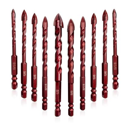 Masonry Drill Bits 10 Pcs, Concrete Drill Bit Set Size 3/16" to 1/2", Professional High Cobalt Drill Bit Set for Tile Glass Metal Brick Concrete Ceramic Plastic Wood