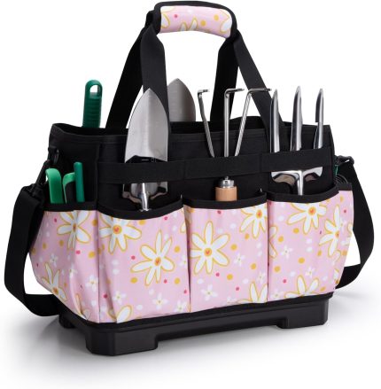 Hard-bottomed Sunflower Pattern Gardening Bag with Comfortable Shoulder Straps, individually packaged (tools not included)