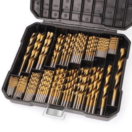 230 Pcs Titanium Coated Drill Bit Set for Wood, Metal, Plastic & Aluminum Alloy - 3/64" to 1/2" with Storage Case