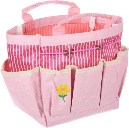 Pink Oxford Cloth Gardening Tool Organizer Box, large capacity with multiple compartments for convenient storage of various maintenance tools