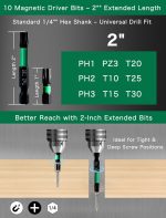 Drill Screwdriver Bit Set, 10 PCS S2 Steel Drill Bit Set, Magnetic Tips for Impact Driver with PH, PZ & Star Head Tips, 1/4" Hex Shank for Power Tools, Home Projects & DIY - Image 2